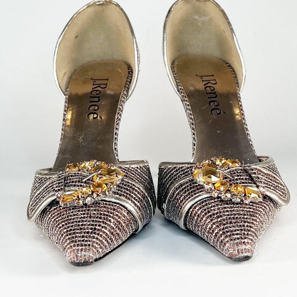 J Renee Brianna d'Orsay Silver Bronze Fabric Jeweled Stiletto Heels Shoes 7 - Picture 2 of 14